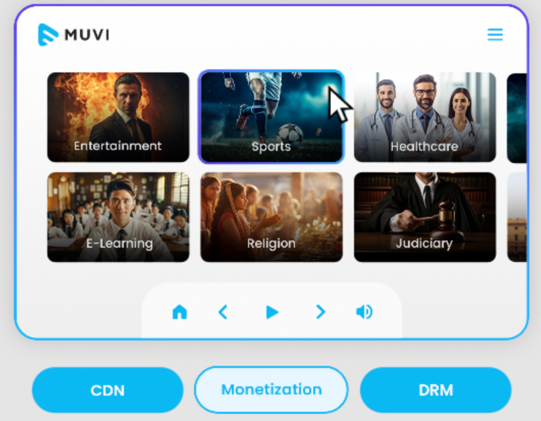 an image of the Muvi app showing different categories