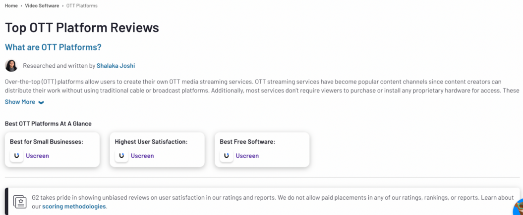 an image of a review from Shalaka Joshi providing details about OTT platforms