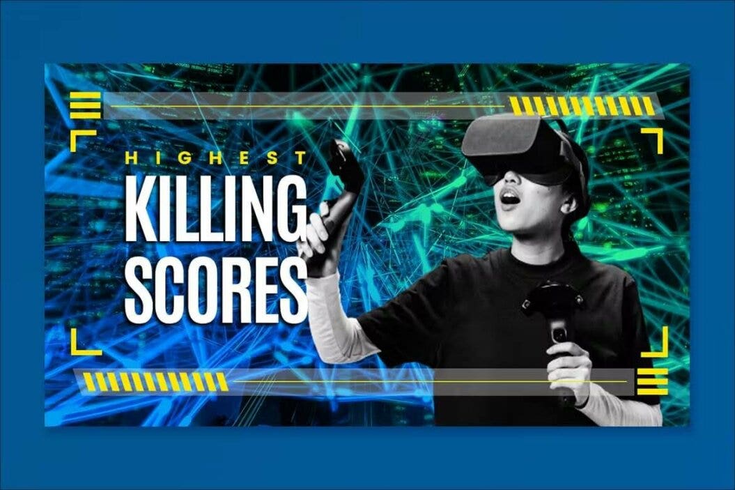youtube gaming video thumbnail example showing a gamer wearing a vr headset