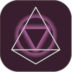 Membership app icon with a glowing purple triangle
