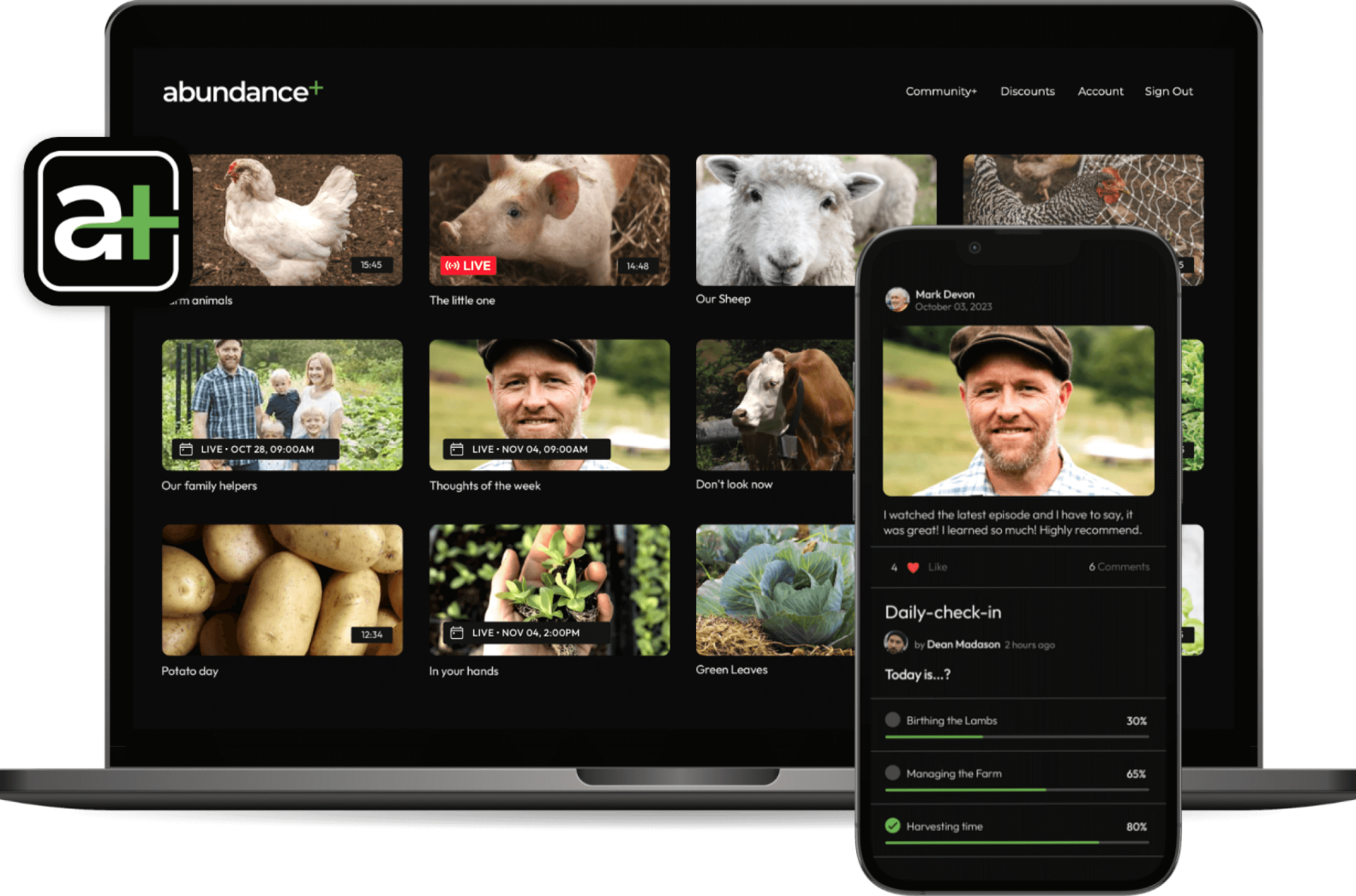 Abundance Plus membership on laptop and phone