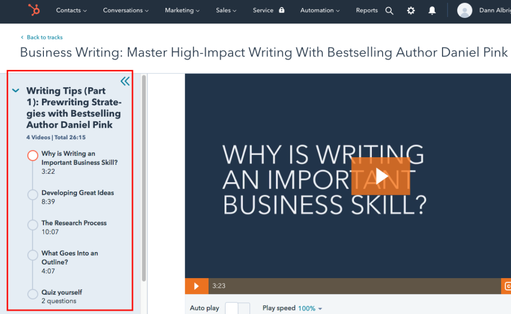 HubSpot Business Writing Course example