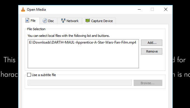 Adding video file to VLC Player
