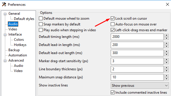 Locking the scroll on cursor
