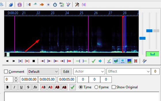 Selecting the audio for the caption in Aegisub