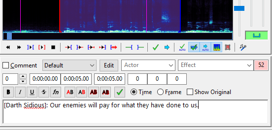 Entering your caption in Aegisub