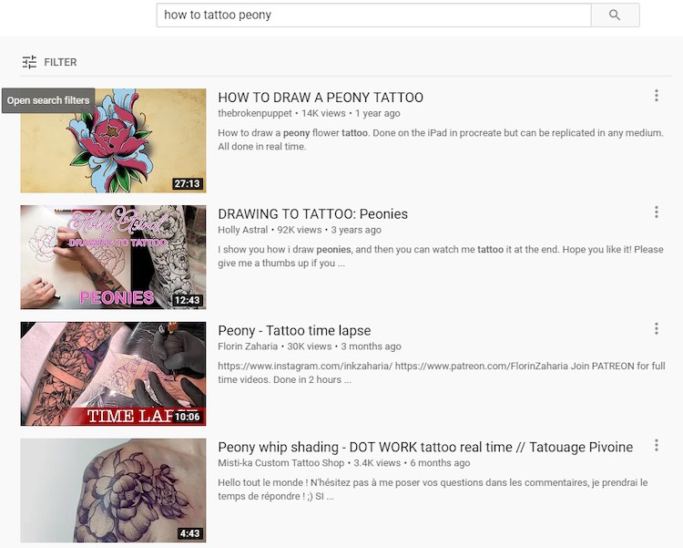 Tattoo tutorial YouTube search