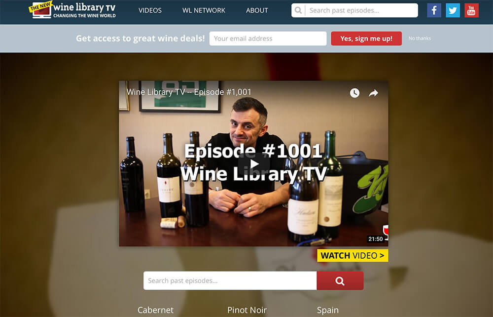 Site do Gary Vaynerchuk WineLibrary TV Website