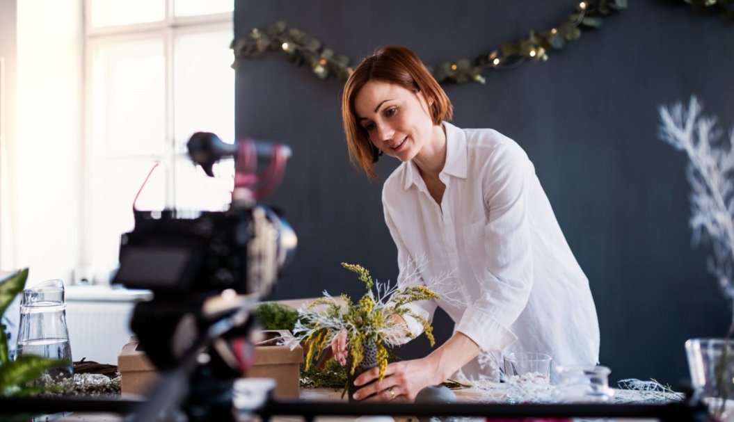 Woman recording for elearning business