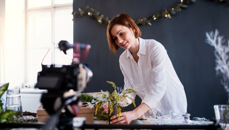 Woman recording for elearning business