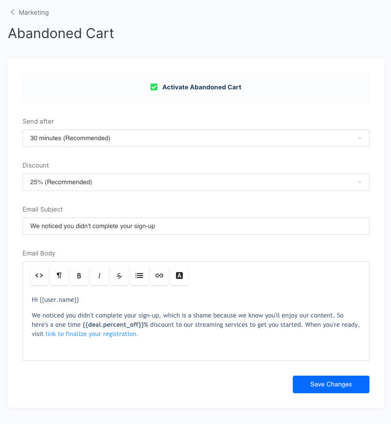 Abandoned Cart email example