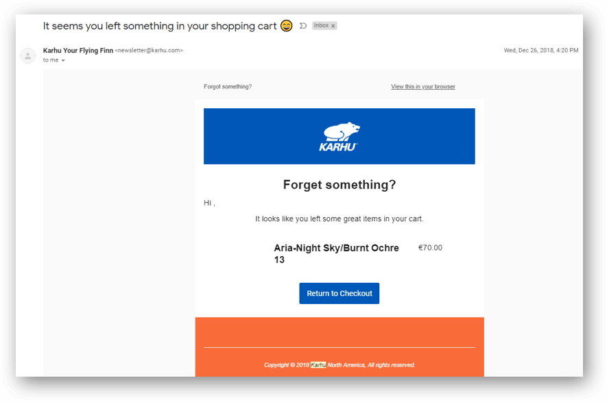 abandoned cart email example