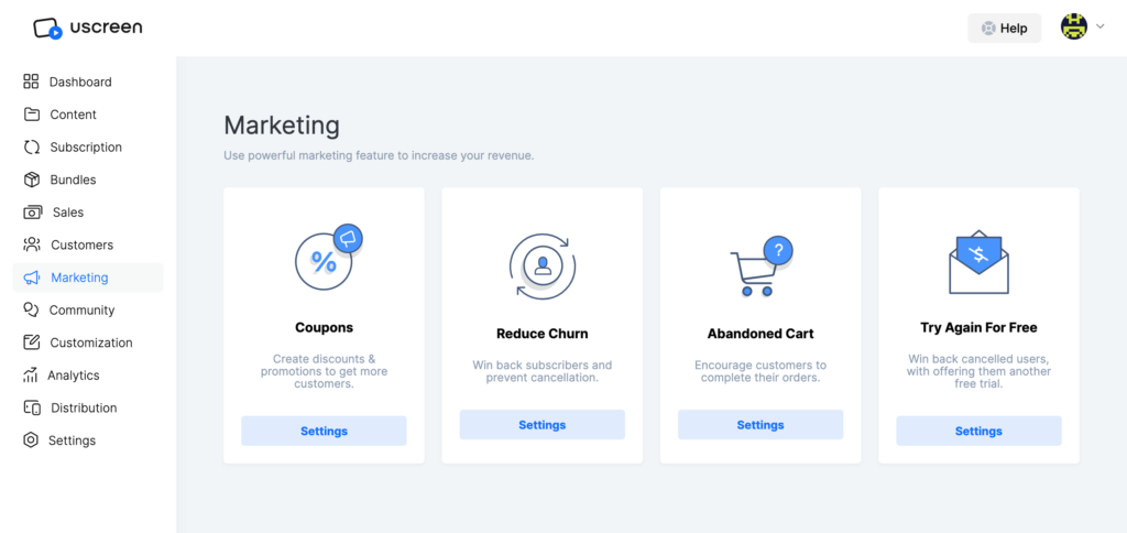 Uscreen marketing tab
