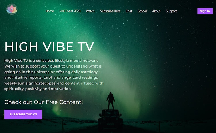 A screenshot of High Vibe TV's platform