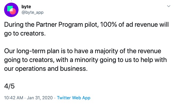 Byte partner program tweet