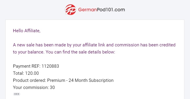 Germanpod101 affiliate sale email