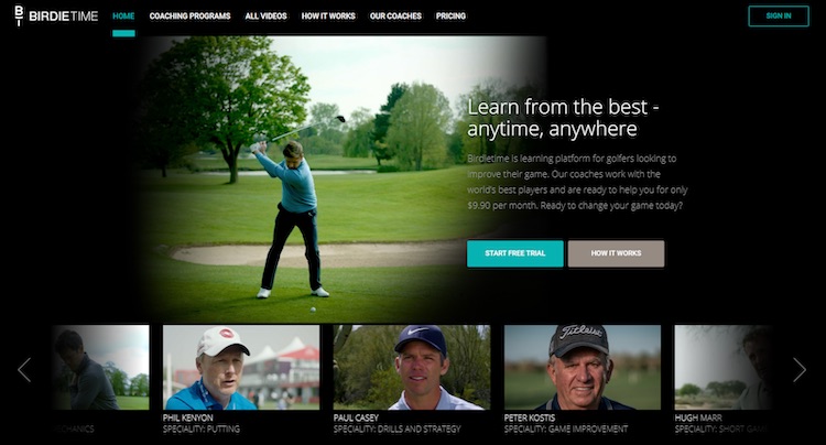 BirdieTime golf streaming homepage