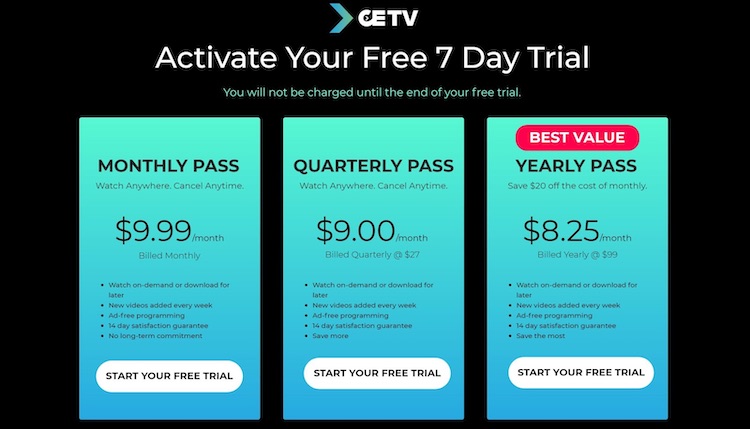 CETV subscription recurring annual and monthly fee options