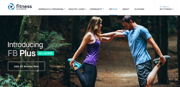 Fitness Blender video subscription homepage
