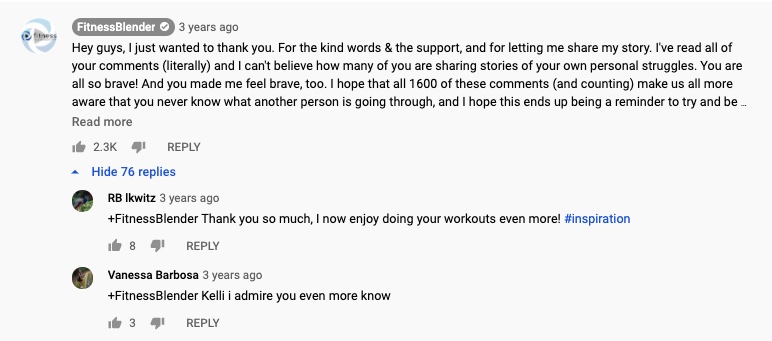 Fitness Blender YouTube comments