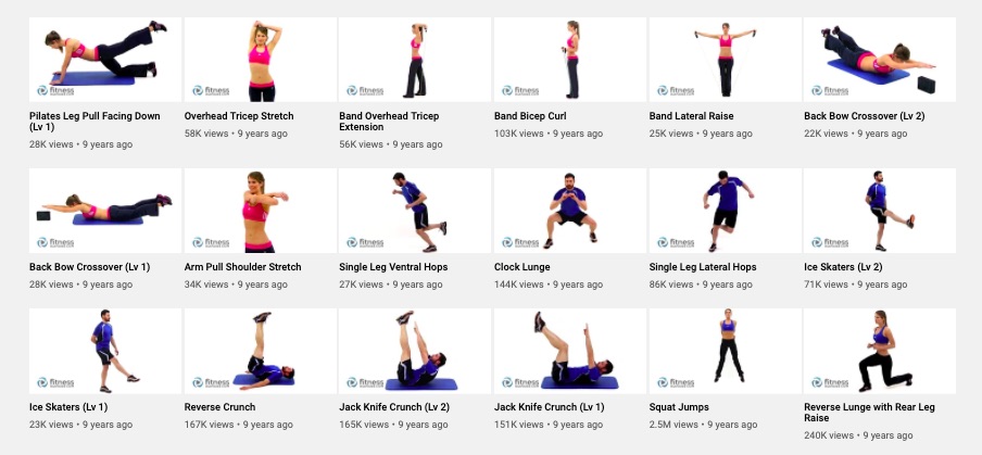 Fitness Blender YouTube catalog