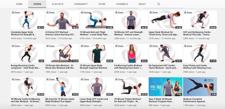 Fitness Blender YouTube video library