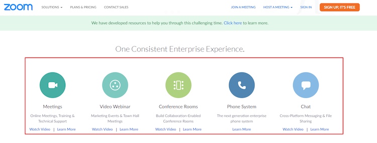 Zoom video conference website homepage