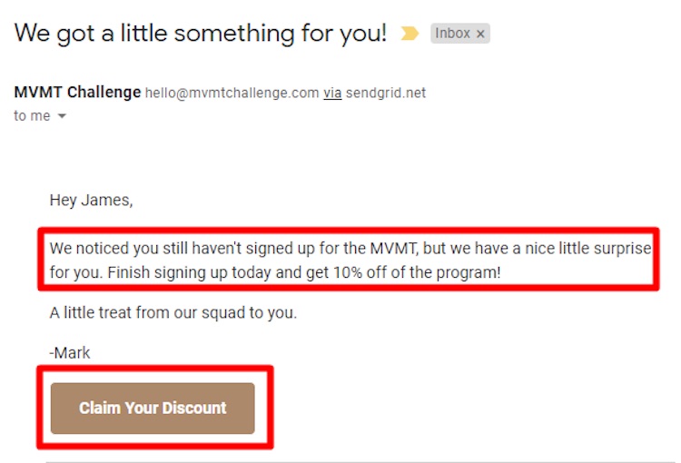 MVMT abandoned cart email discount offer