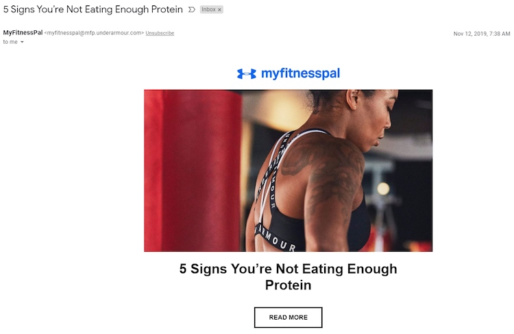 MyFitnessPal email example