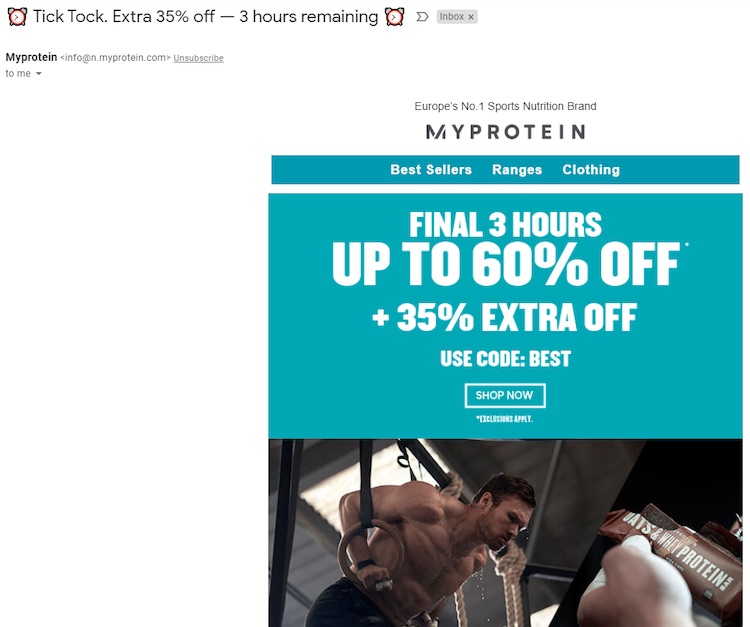 MyProtein promotional email