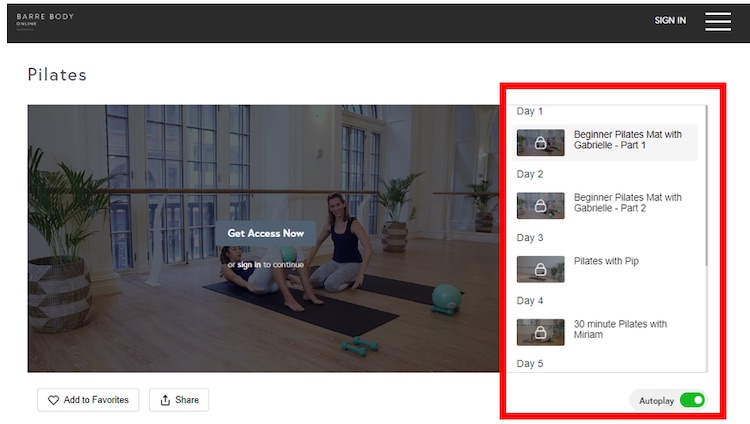 Barre Body Online video collection playlists
