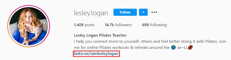 Lesley Logan Instagram Linktree on profile