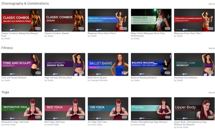 Raqs Online fitness video catalog