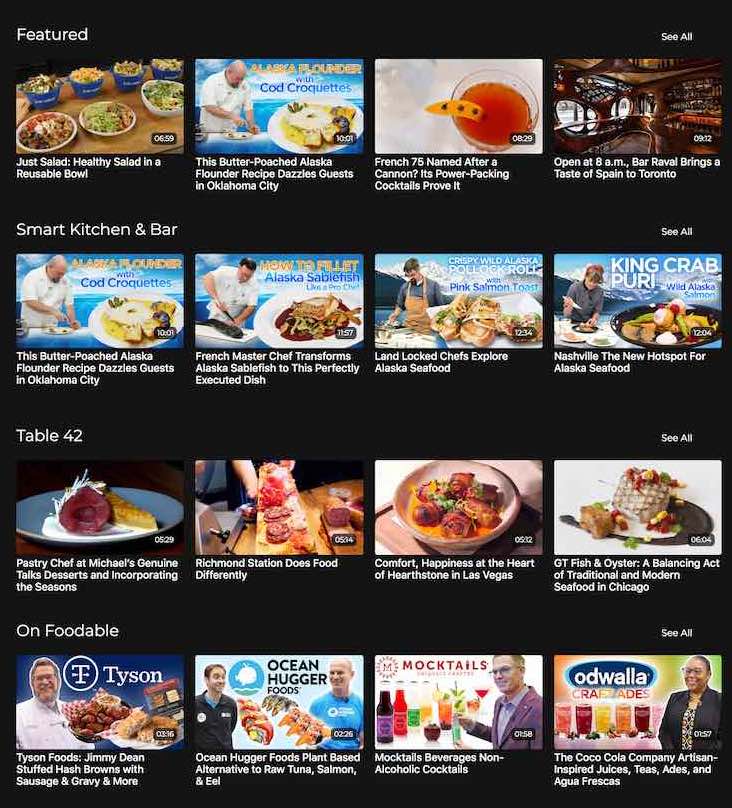 Foodable TV video catalog thumbnails