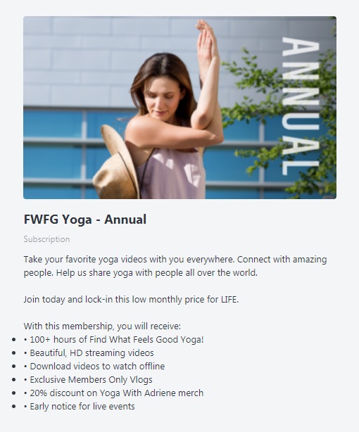 Find What Feels Good Yoga annual membership plan description