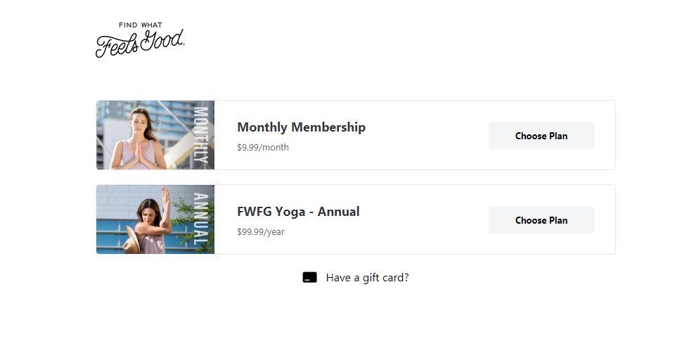 Find What Feels Good yoga plan selection page