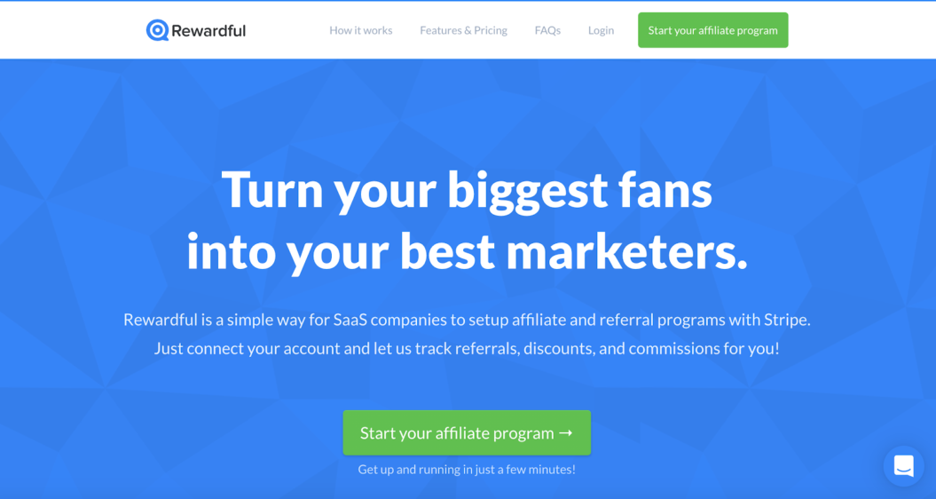 Affiliate marketing software website homepage Rewardful homepage - Affiliate Tool