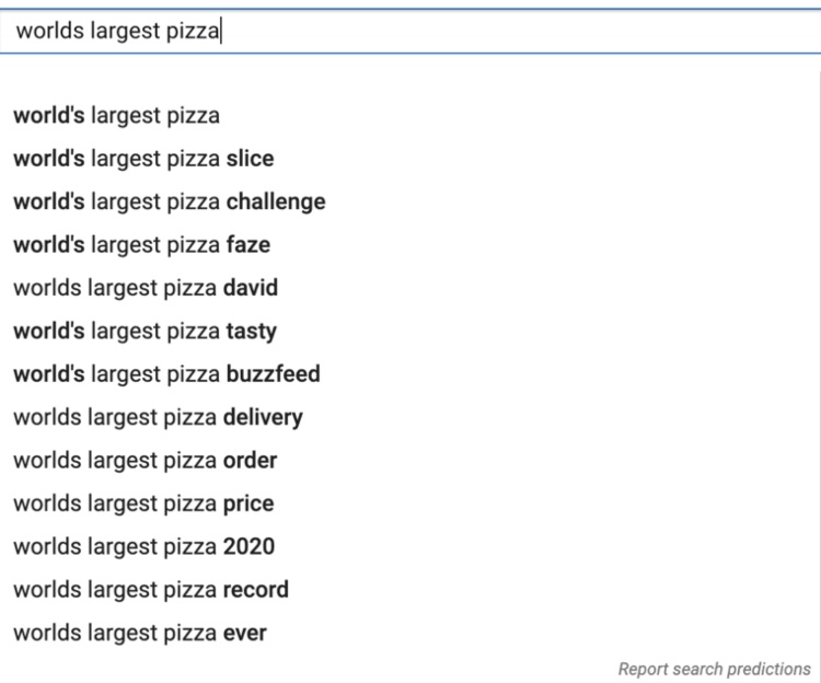 world's largest pizza search suggestions