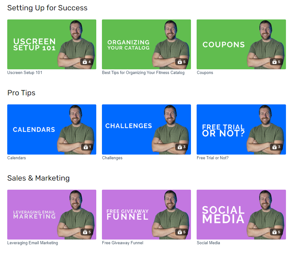 Fitness Accelerator's core content Uscreen's elearning example