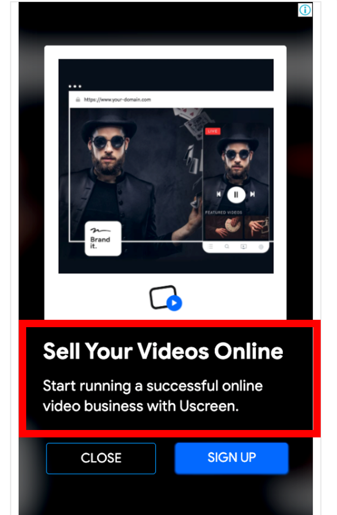 Uscreen's paid ad copywriting example Uscreen copywrite paid ad example