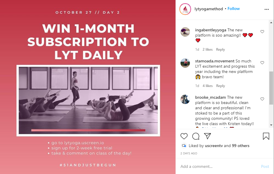 Coupons for social media giveaways LYT Yoga example