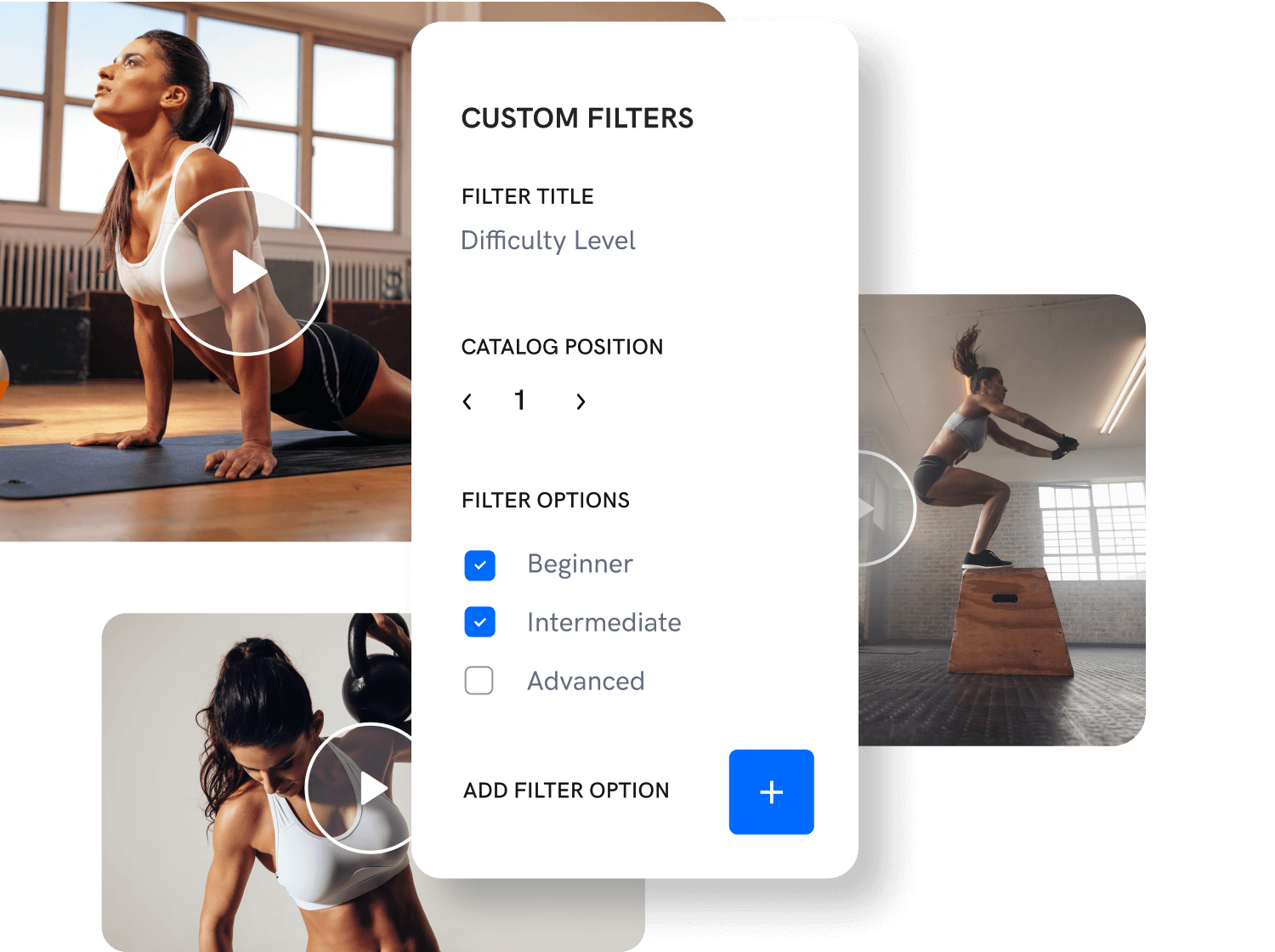 Fitness video catalog custom filter options