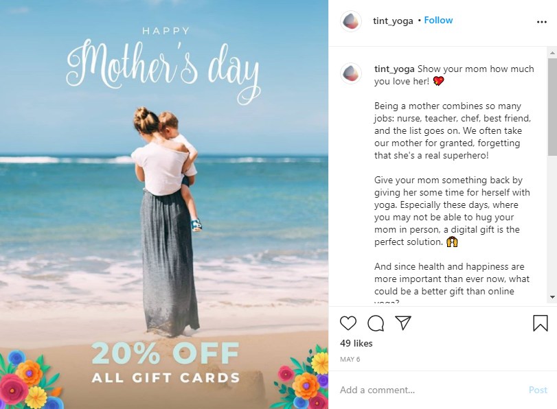 Gift card mother's day isntagram post promotion tint yoga