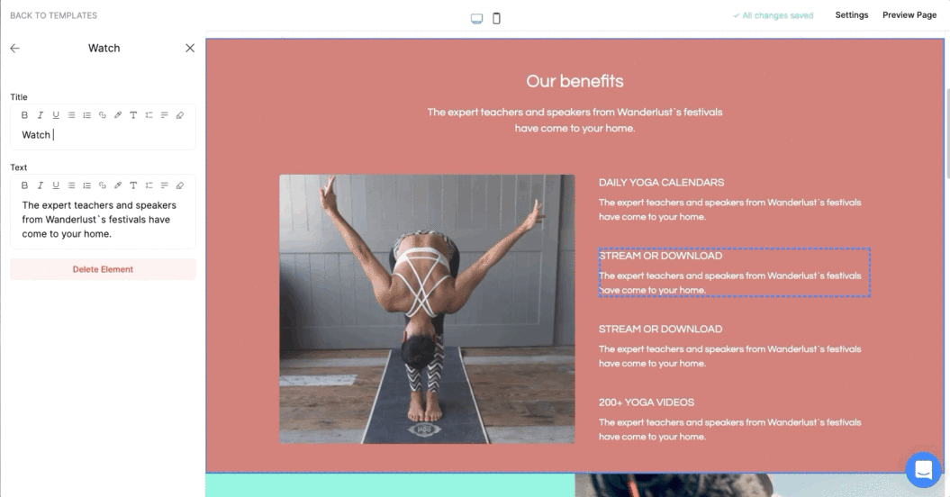 Landing page Uscreen example