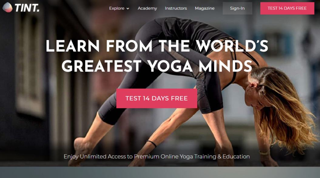 Tint yoga homepage example
