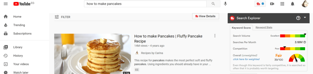 how to make pancakes keyword search tubebuddy