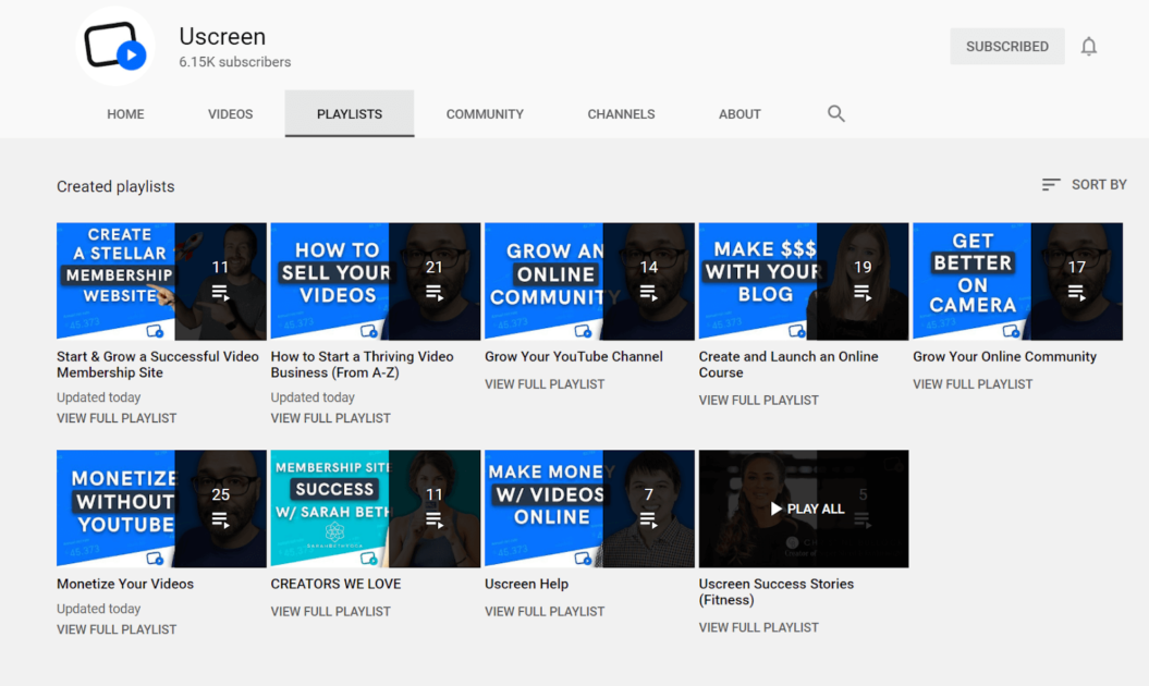 playlists uscreen youtube channel example 