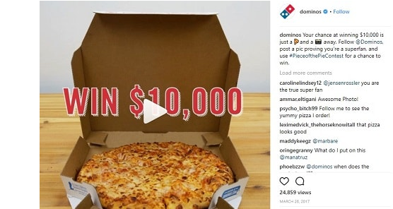 taregted campaign instagram contest dominos