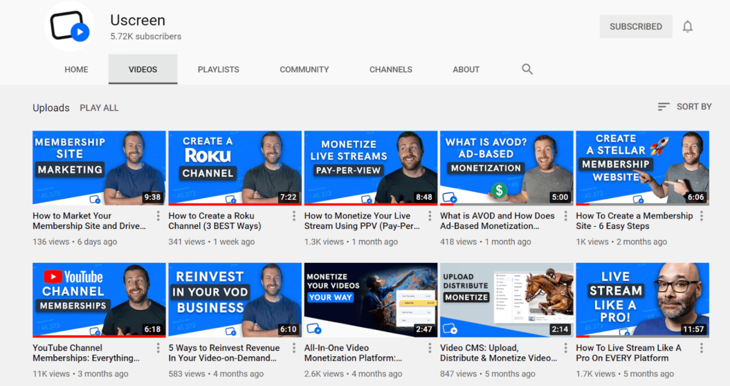 uscreen youtube channel thumbnails example