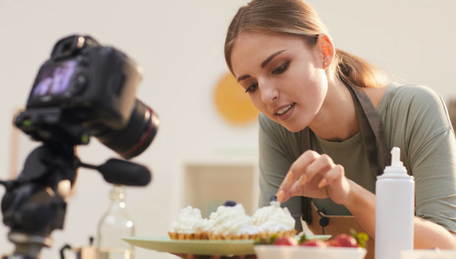 Woman filming content for social media